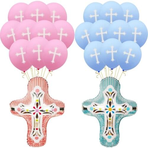 11pcs/set God Bless Balloons Jesus Cross Ballons Boy Girl First Holy Party Baby Shower Easter Baptism Forked Christening Decor