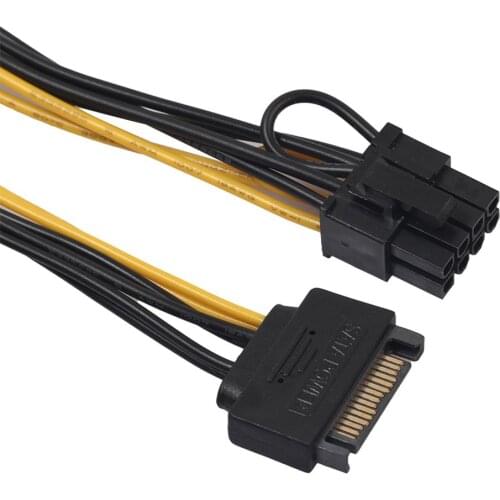 15CM SATA 15Pin Male To 8Pin (6 +2) Male PCI-E Card Power Cable External CPU Video Card Power Cable Mining Card Power Cord