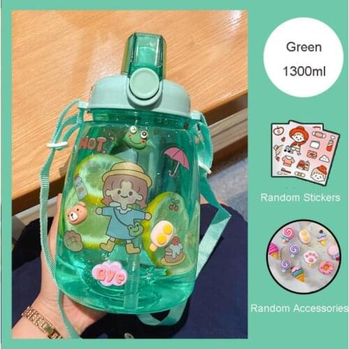 2021 Hot 1300ML Cute Student Water Sippy Cup With Straws Creative High Capacity Net Red Space Cup Send Stickers Outdoor Portable