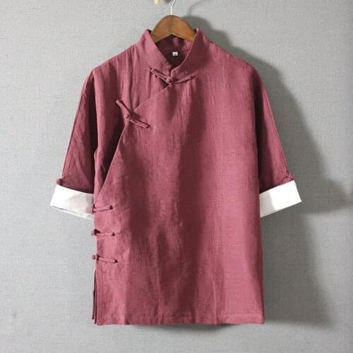 2021 Traditional Chinese Clothing For Men T Shirt Chinese Tang Suit Cotton Linen Wushu Blouse Tai Chi Kung Fu Clothes 30308