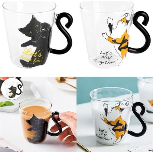 300ml Creative Cute Cat Coffee Mug Glass Cup Milk Juice Tea Cup for Drinking Tea Espresso Coffee Juice Great Gift for Friends