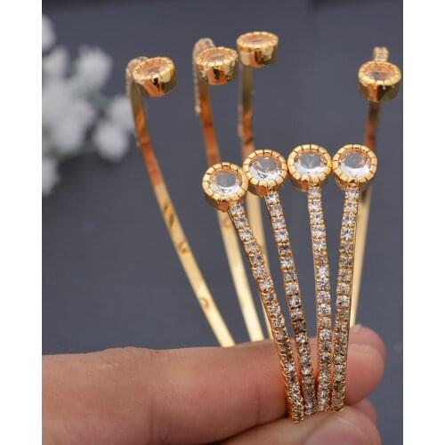 4Pcs/Set White stone Dubai Ethiopian Gold Color Cuff Bangles For Women Girls Wife African Arab Bracelet Jewelry Holiday Gift