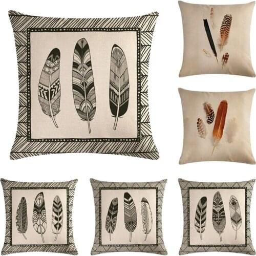 45*45cm Feather Cushion Cover Vintage Fashion Cotton Linen Pillow Case Sofa Car Decoration Cushion Cover