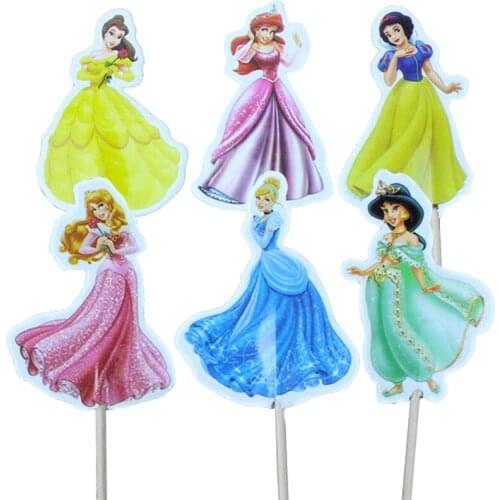 48pcs Pretty Princess Design Cartoon Paper Cupcake Topper Decor Birthday Wedding Party Supplies