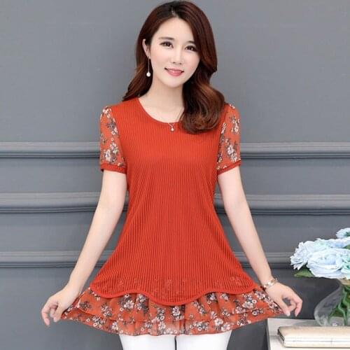 5XL Plus Size Floral Print Elegant Vintage Women T Shirts O-Neck Short Sleeve Female Shirts Female Casual Tops Camisas Mujer 168