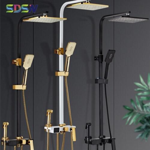 Digital Shower Set Copper Bathroom Mixer Faucet Gold Bath Bidet Square Rainfall Shower Head Digital Bathroom Shower Set System