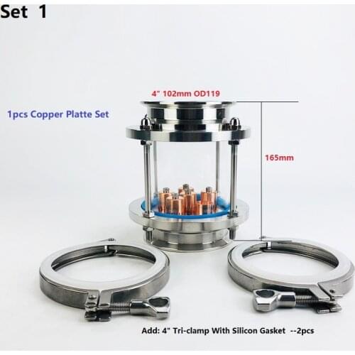 4" Distillation Lens Column With 1pcs Copper Platte Set,Tri-Clamp Sight Glass Union Stainless Steel 304