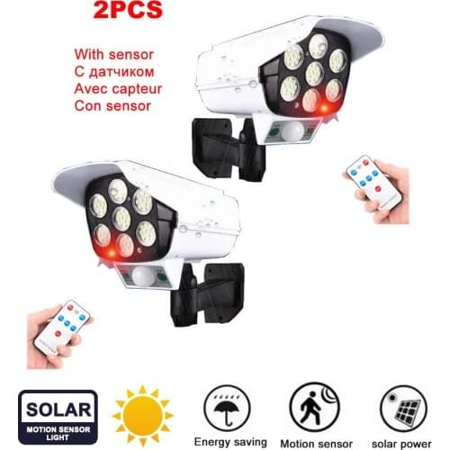 2pcs remote Solar motion sensor lamp light Fake Dummy Camera Bullet Waterproof Outdoor Indoor Security Surveillance Camera Flash