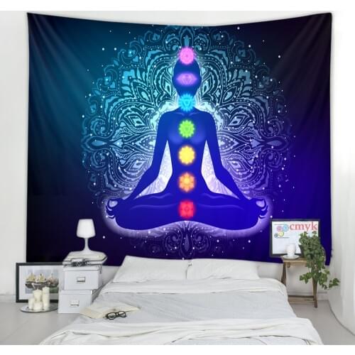 India Mandala Buddha Statue Meditation 7 ChakraTarot Wall Hanging Psychedelic Witchcraft Yoga Carpet Boho Decor Tapiz Tapestry