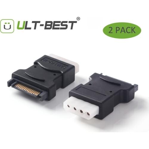 ULT-Best 2 Pack 15Pin Sata Serial ATA Male to Molex IDE 4 Pin Female M-F Hard Drive Adapter Power Cable Line Power