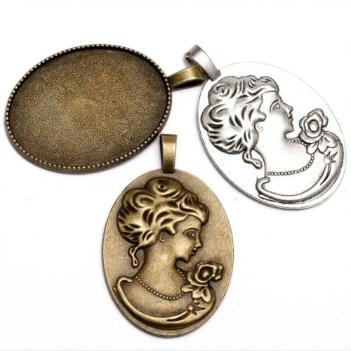 10pcs High Quality Fit 30x40mm Cabochons Antique Silver/Bronze Cabochon Settings Cameo Base Blank Oval Tray Pendant Charms