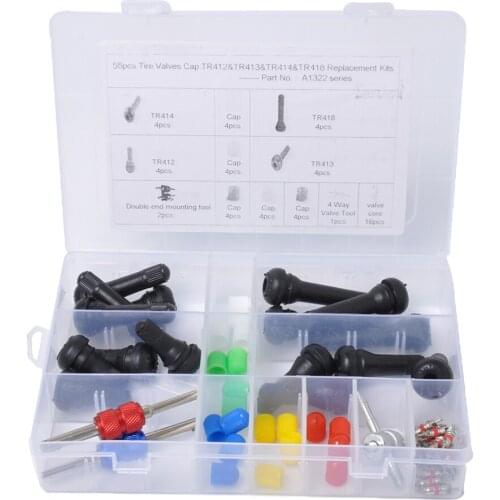 Combo - 55pcs Auto TR412 TR413 TR414 TR418 Replacement Tire Valve Core Kit