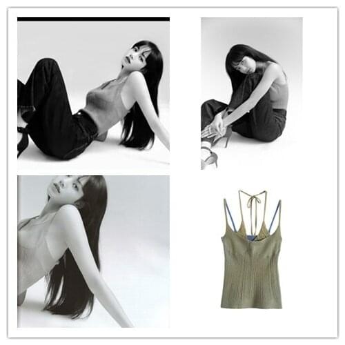 Kpop Korean Celebrity Summer New Slim Retro Strapless Sling Vest Women Nightclub Sexy Sleeveless Backless Knitted Camisole Tops