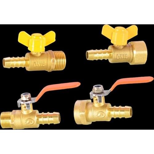 Brass Pipe Fitting - Ball Valve Barbed Hose Tail 8/10/12mm x BSP Male/Female 1/4" 3/8" 1/2" Tube Connector Jointer Water AirFuel