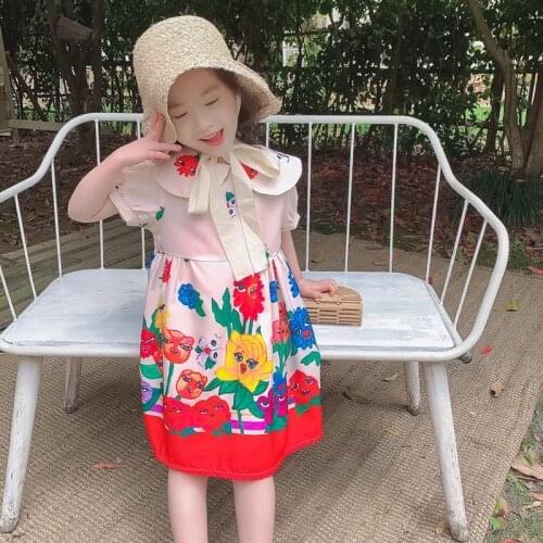 Summer Girls Dress Elegant 2021 New Doll collar Flying Sleeves Strawberry Princess Dress Baby Kids ChildrenS Clothing