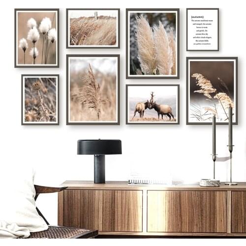 Elk Reed Dead Grass Plant Autumn Nature Wall Art Canvas Painting Nordic Posters And Prints Wall Pictures For Living Room Decor