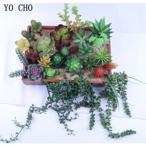 YO CHO Mini Succulents Green Plants Artificial Succulents Fake Plant Christmas Party Wedding Table Decor Artificial Stone Lotus