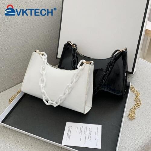 Fashion Women Patent PU Leather Chain Shoulder Crossbody Messenger Bag Casual Ladies Solid Color Underarm Handbags Small Purse