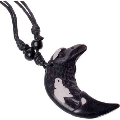 Fashion Punk Vintage Eagle Pendant Necklace Black Spike Wolf Tooth Charm Statement Chain Adjustable Long Leather Casual Jewelry