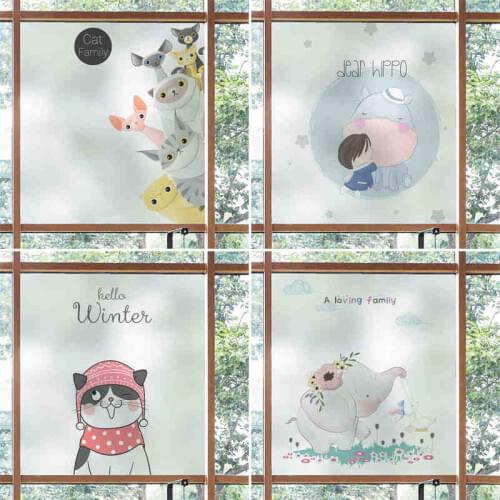 Cartoon glass sticker bathroom anti-glare frosted film glass door self-adhesive anti-peep light opaque window
