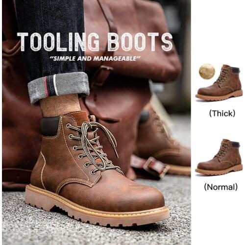 Maden Men Leather Boots Comfortable Winter Warm Shoes Male Motorcycle Men Ankle Boots Men Oxfords Snow Shoes Men Work Boots Mart