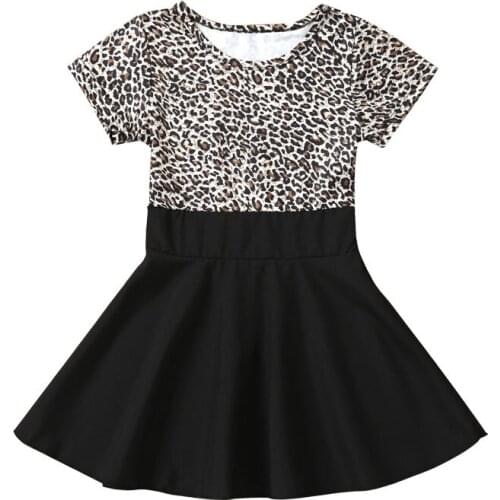 New Summer Childrens Clothing 2021 Girls Fashion Leopard Printed Top Black Hem Skirt Dress Toddler Kids Baby 2-6y