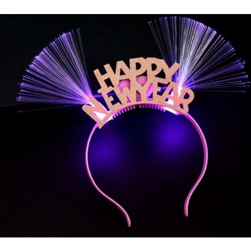 Manufacturers wholesale glow party christmas birthday headband fiber optic hairpin HAPPY NEW YEAR hair hot toys