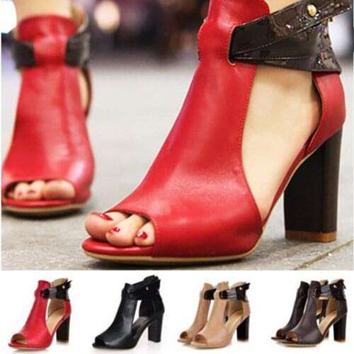 Original Giant Size Eaby Sexy Fish Mouth High Heel Sandals Woman Red (Spot) Sexy Fashion Chunky Heeled Shoes