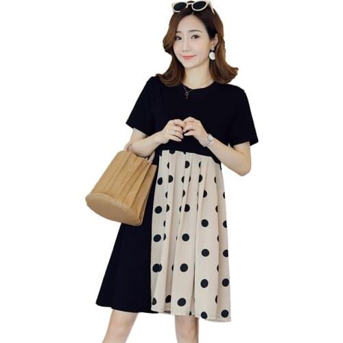 Pregnant Women Dresses Summer New Fashion Polka Dot A-line Short Sleeve Maternity Dress Korean Style Splicing Pregnancy Clothes