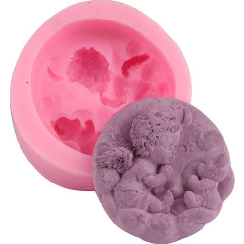 Under Moon Cute Angel Bear Silicone Soap Mold Fondant Candy Chocolate Cake Baking Tools Soap Form DIY Plaster Clay Crafts Making