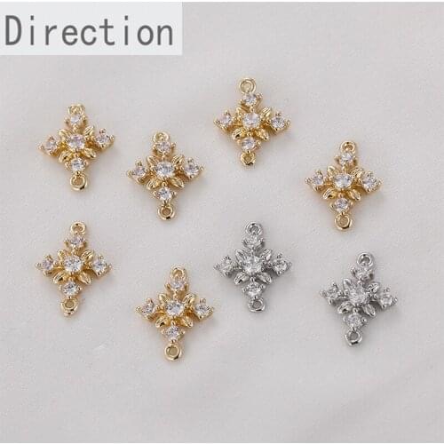 14k gold zircon leaf flower pendant double hanging diy handmade earrings bracelet necklace jewelry pendant accessories
