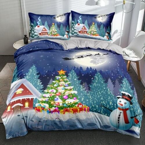 3D Christmas Bedding set Duvet cover set Quilt covers Comforter case Pillowcase King Queen Double Twin Size Snowman Bed Linen