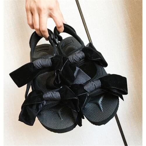 Bowknot Decor Women Summer Sandals Comfortable Flats Outdoor Beach Shoes Woman Platform Flat Shoes Black Ladies Causal Sandal
