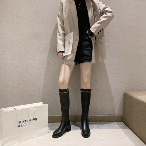 Thick Heels Dropshipping Warm Fashion Leisure Flat Bottom Leather Boots 2020 New Zip Winter Leather Knee-High Boots U11-54