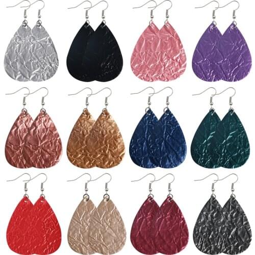 New Fashion Faux PU Leather Earrings Red Green Retro Double Sided Print Teardrop Drop Dangle Earrings for Women Jewelry