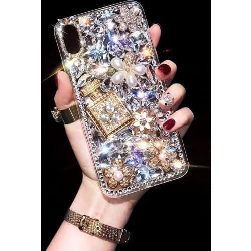 Bling Luxury Diamond Perfume Bottle Phone Case For iphone 11 12 pro MAX XS XR Pearl Flower Soft Shell For iphone 6 7 8 PLUS Capa