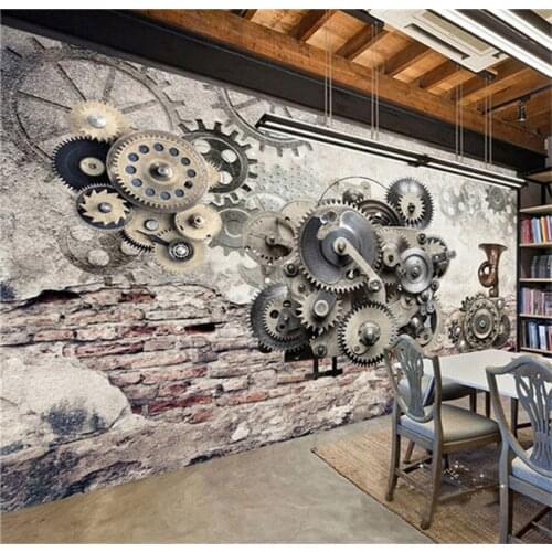 Modern Creative Retro Mechanical Gear Vintage Backdrop Wall 3D Stereo Mural Wallpaper Restaurant personality decor 3D Wall Paper