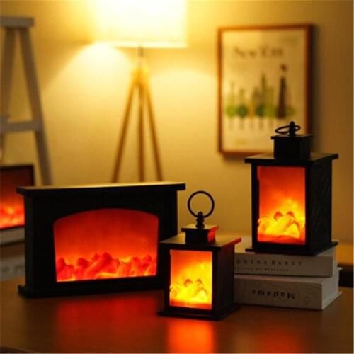 LED Flame Lantern Fireplace Lamp Realistic Moving Flameing Flame Effect Light Square Flame Light Without Battery for Home Decor