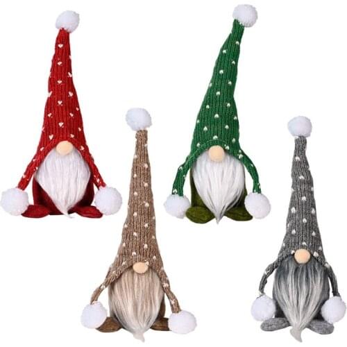 T3EC Christmas Knitted Hat Sitting Gnome Desktop Ornaments Plush Cute Elf Soft Doll