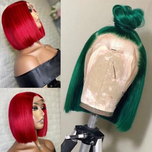 Dark Blue Colored Bob Lace Front Wigs Orange Ginger Short Bob Remy PrePlucked Brazilian Human Wigs For Women 180% Lace Wigs