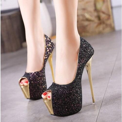 Gladiator Platform Shoes Woman Pumps Sequined Peep Toe High Heels 16CM Sexy Women Shoes High Heels Fashion Wedding Bridal Shoes