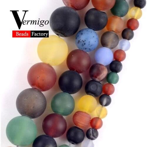 Dull Polished Multicolor Agates Natural Stone Beads For Jewelry Making Round Onyx Beads 4 6 8 10mm Diy Bracelets Necklaces 15