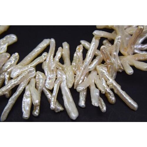 Unique side hole freshwater pearl white branch baroque 30-40mm 38cm FPPJ wholesale nature for DIY jewelry loose beads
