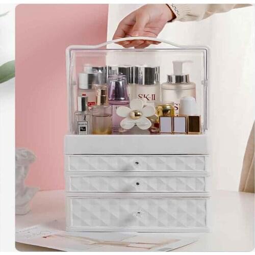 Cosmetics storage box three layer drawer makeup accessories organizer desktop lipstick nail oil container cosmetic beauty box