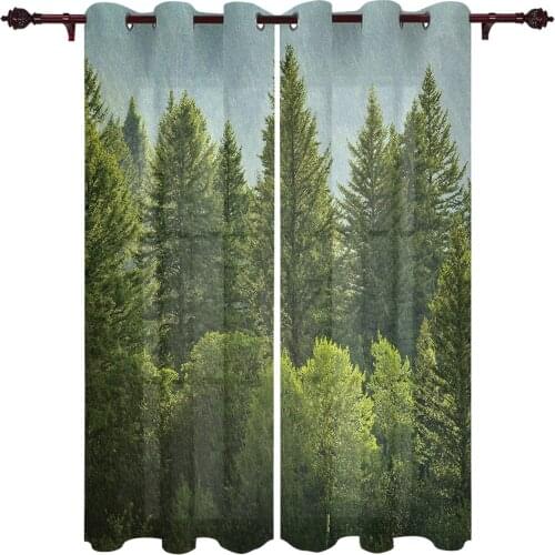 Patio Curtain Green Pine Forest Indoor Living Room Bedroom Kitchen Outdoor Drape For Porch Gazebo Pergola Canopy Beach