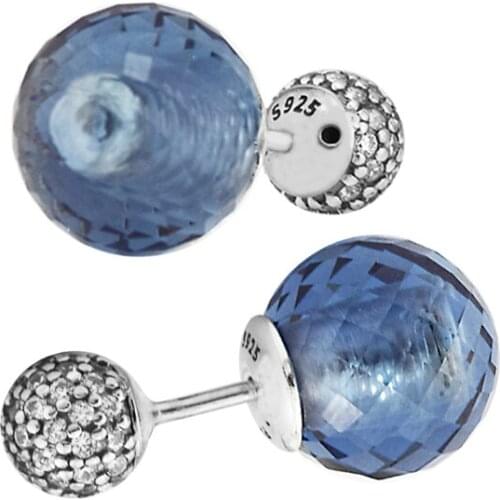 CKK Earring Shimmering Stud Earrings Midnight Blue CZ Sterling-Silver-Jewelry 100% for Women Brincos Oorbellen Pendientes