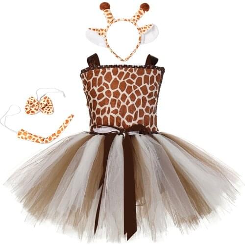 1Set Giraffe Girls Tutu Dress Outfit Zoo Animal Kid Christmas Costumes Toddler Baby Girl Performance Birthday Jungle Party Dress