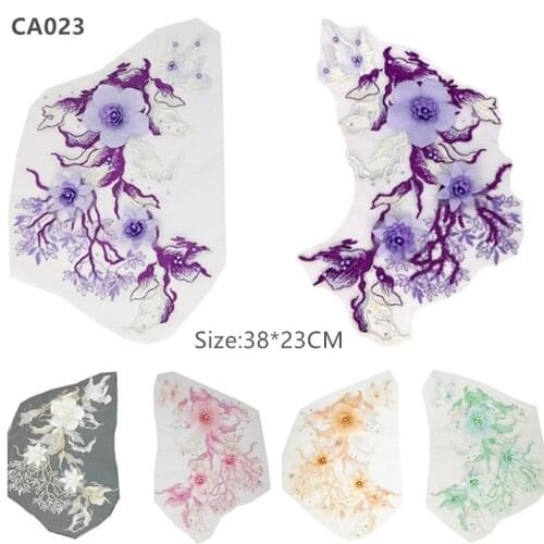 1pair патчи Mesh embroidery bead red flower patch cloth stickers decals stage performance clothing accessories CA023