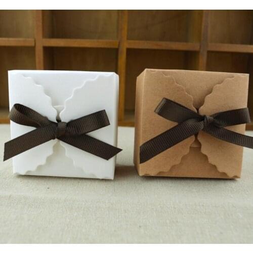 10pcs itschy 6.5X6.5X4.5cm retro Kraft Paper Box with Thank You Tag candy box packing vintage rustic wedding gift box supplies