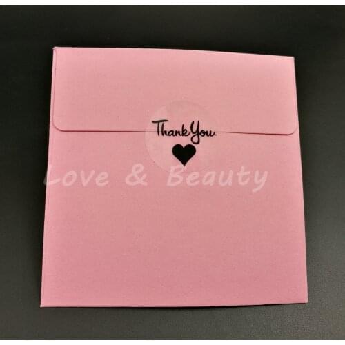100pcs 30*30mm (1.18" x 1.18") Round Transparent Thank you With love Heart Sealing Sticker